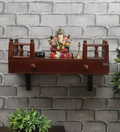 Honey Polish Wall Hanging Wooden Home Shelf temple for Pooja | Ganesh Chaturthi