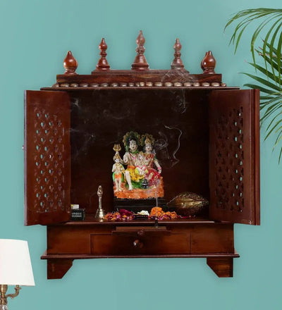 Honey finish Sheesham MDF Wooden Pooja Temple For Office