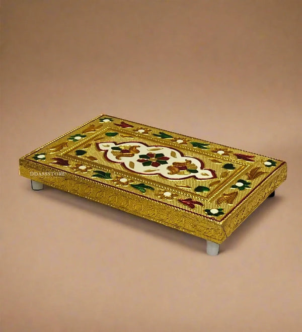 Handmade Wood Gold Meeakari work Pooja Chowki for Puja Mandir - D'DASS Store