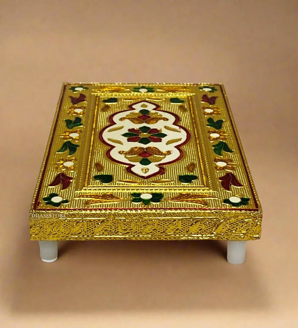 Handmade Wood Gold Meeakari work Pooja Chowki for Puja Mandir - D'DASS Store