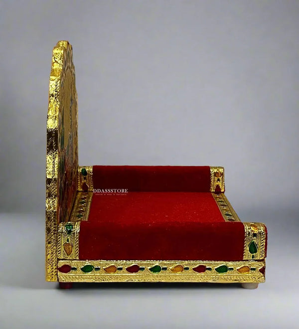 Handmade Wood Golden Metal Velvet Pooja Sinhasan for Wooden Home Temple - D'DASS Store