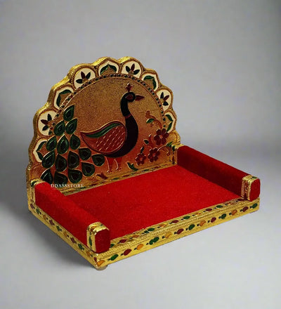 Handmade Wood Golden Metal Velvet Pooja Sinhasan for Wooden Home Temple - D'DASS Store