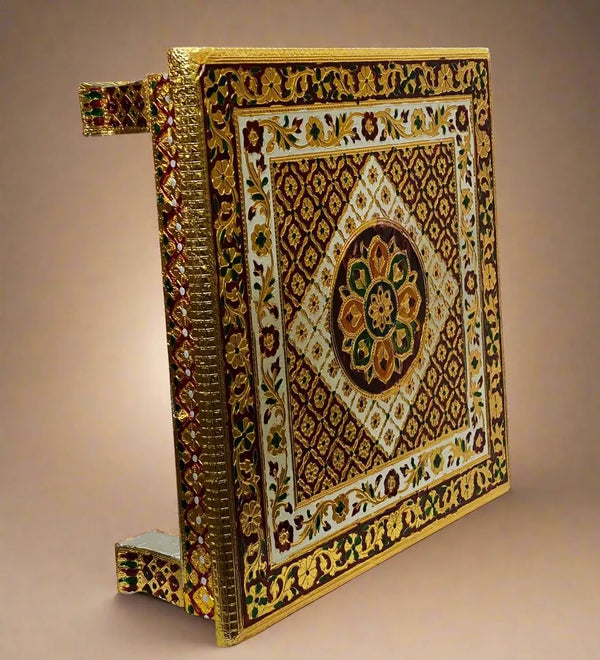 Handmade Meenkari work Pooja Chowki & Bajot For Home Temple | DDASSBJT_METAL - D'DASS Store