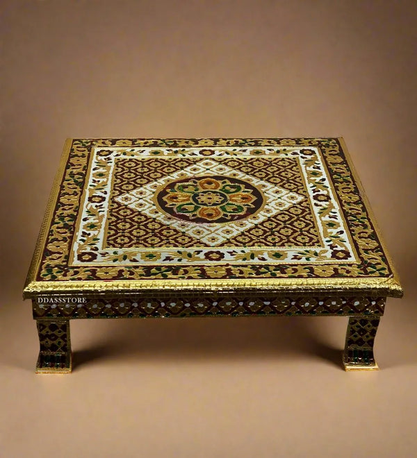 Handmade Meenkari work Pooja Chowki & Bajot For Home Temple | DDASSBJT_METAL - D'DASS Store