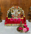 Handmade Wood Golden Metal Velvet Pooja Sinhasan for Wooden Home Temple - D'DASS Store