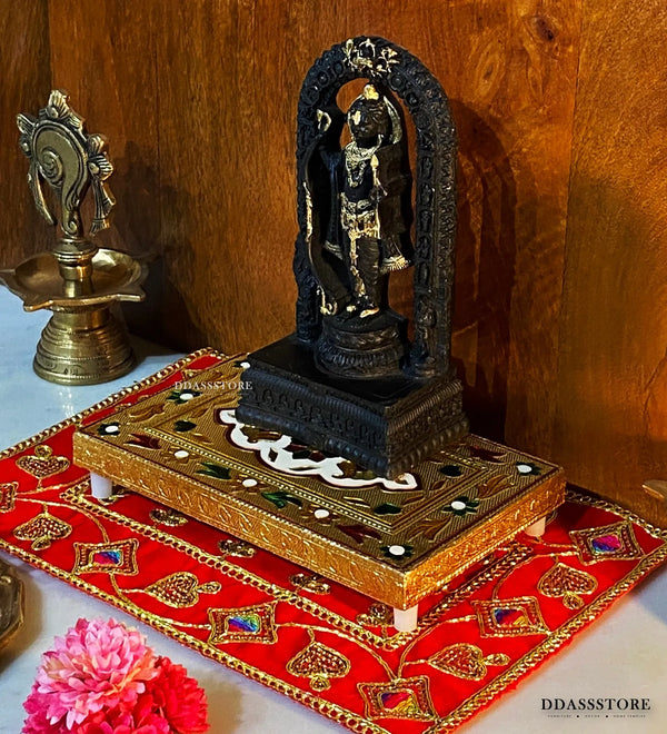 Handmade Wood Gold Meeakari work Pooja Chowki for Puja Mandir - D'DASS Store