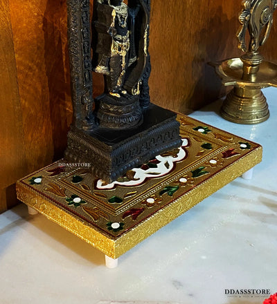 Handmade Wood Gold Meeakari work Pooja Chowki for Puja Mandir - D'DASS Store