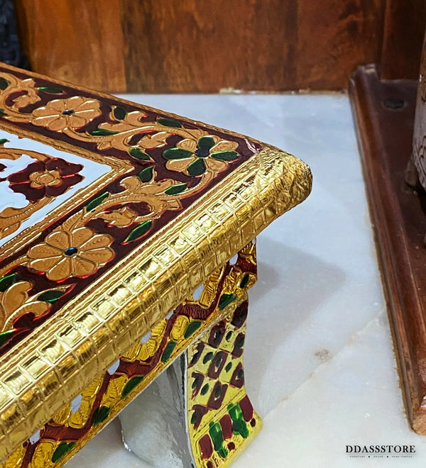 Handmade Meenkari work Pooja Chowki & Bajot For Home Temple | DDASSBJT_METAL - D'DASS Store