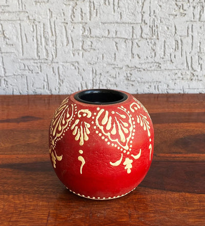 Red Colour Wooden Tea Light Holder (Set Of 2) - D'DASS Store