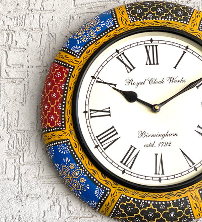 12" Decorative Ethnic Antique Handpainted Wall Clock for Home | House Warming Gift