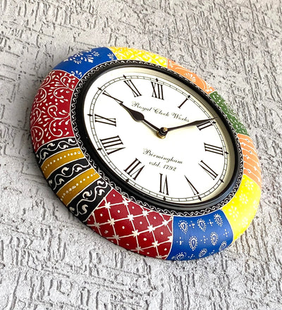 12" Decorative Ethnic Antique Handpainted Wall Clock for Home | House Warming Gift - D'DASS Store