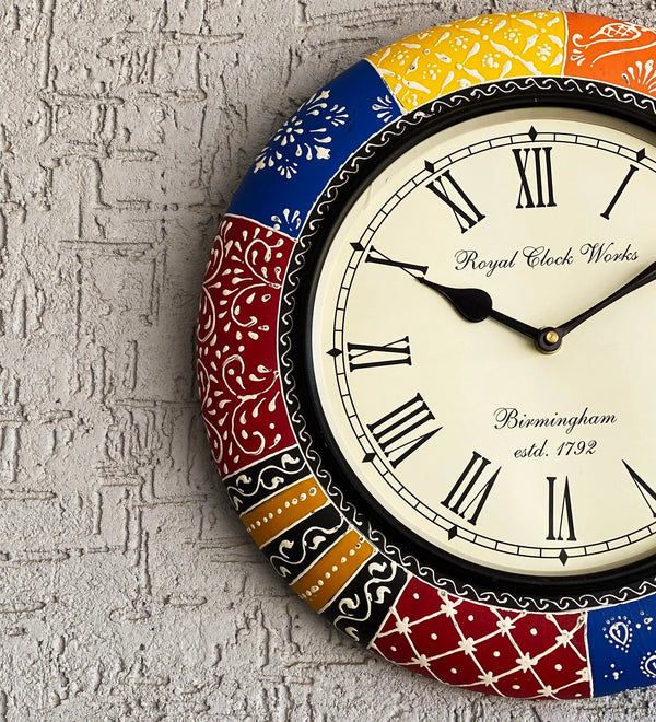 12" Decorative Ethnic Antique Handpainted Wall Clock for Home | House Warming Gift - D'DASS Store