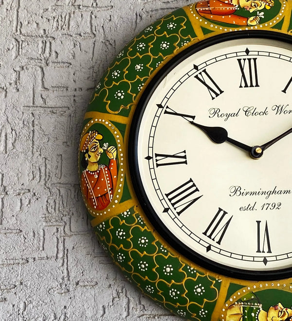 12" Decorative Ethnic Antique Handpainted Wall Clock for Home | House Warming Gift - D'DASS Store