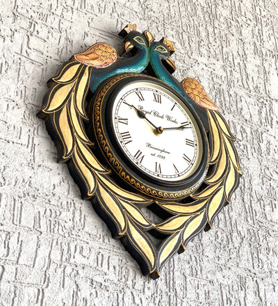 16" Decorative Ethnic Wooden Peacock Painted Wall Clock for Home | House Warming Gift) - D'DASS Store