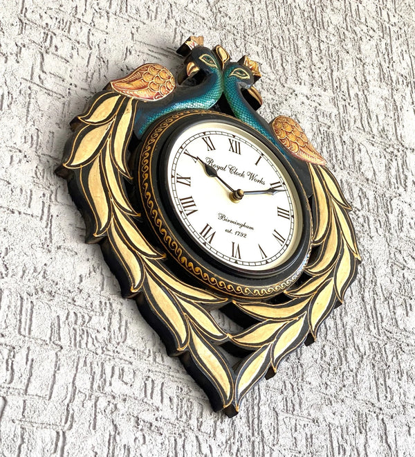 16" Decorative Ethnic Wooden Peacock Painted Wall Clock for Home | House Warming Gift) - D'DASS Store