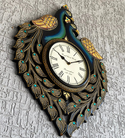 18" Decorative Ethnic Wooden Peacock Painted Wall Clock for Home | House Warming Gift - D'DASS Store