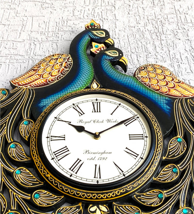 18" Decorative Ethnic Wooden Peacock Painted Wall Clock for Home | House Warming Gift - D'DASS Store