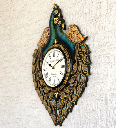18" Decorative Ethnic Wooden Peacock Painted Wall Clock for Home | House Warming Gift - D'DASS Store