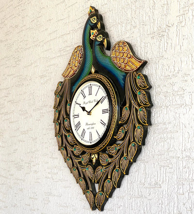 18" Decorative Ethnic Wooden Peacock Painted Wall Clock for Home | House Warming Gift - D'DASS Store