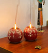 Red Colour Wooden Tea Light Holder (Set Of 2)