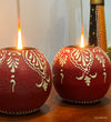 Red Colour Wooden Tea Light Holder (Set Of 2)