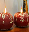 Red Colour Wooden Tea Light Holder (Set Of 2) - D'DASS Store