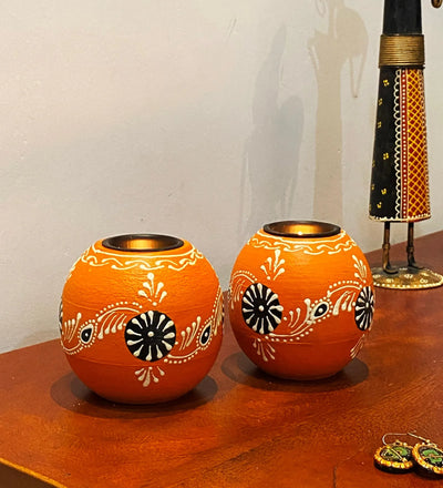 Multicolour Mango Wood and Pine Wood Tea Light Holder (Set Of 2) - D'DASS Store