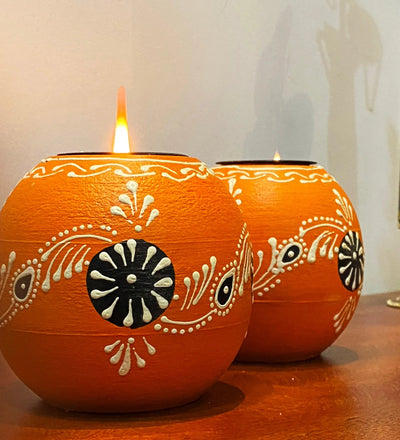 Multicolour Mango Wood and Pine Wood Tea Light Holder (Set Of 2) - D'DASS Store