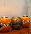 Multicolored Wooden Tea Light Holder (Set Of 3)