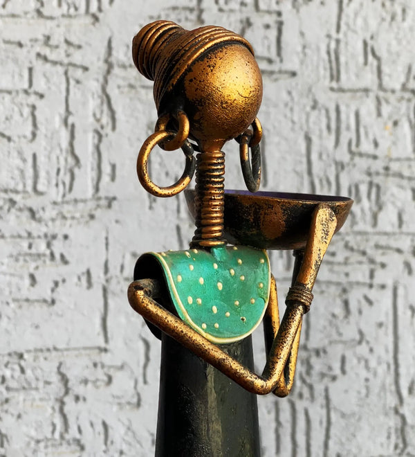 Multicolour Iron Tribal Lady Farmer For Table Decor - D'DASS Store