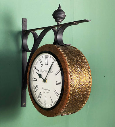 10" Copper Finish Wooden Station Platform Wall Clock for Wall | Double Sided Clock