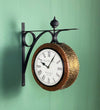 10" Copper Finish Wooden Station Platform Wall Clock for Wall | Double Sided Clock