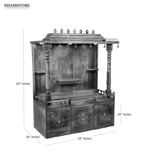 South Indian Style Solid Sheesham Wood Pooja Mandapam | Pooja room mandir designs - D'DASS Store