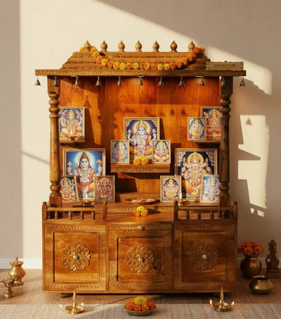 South Indian Style Solid Sheesham Wood Pooja Mandapam | Pooja room mandir designs - D'DASS Store