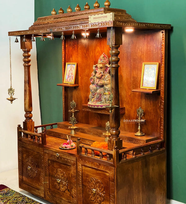 South Indian Style Solid Sheesham Wood Pooja Mandapam | Pooja room mandir designs - D'DASS Store