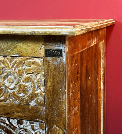 Distressed White Solid wood HandCarved Bedside Table for Bed - D'DASS Store