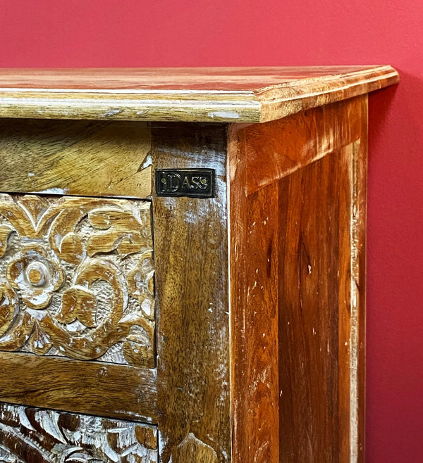 Distressed White Solid wood HandCarved Bedside Table for Bed - D'DASS Store