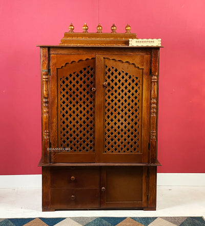 Wooden Home Temple & Puja Mandap with Storage | DDASSWT3618_HPD - D'DASS Store