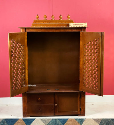 Wooden Home Temple & Puja Mandap with Storage | DDASSWT3618_HPD - D'DASS Store