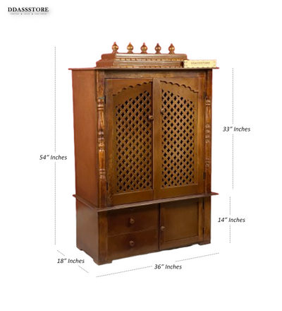 Wooden Home Temple & Puja Mandap with Storage | DDASSWT3618_HPD - D'DASS Store