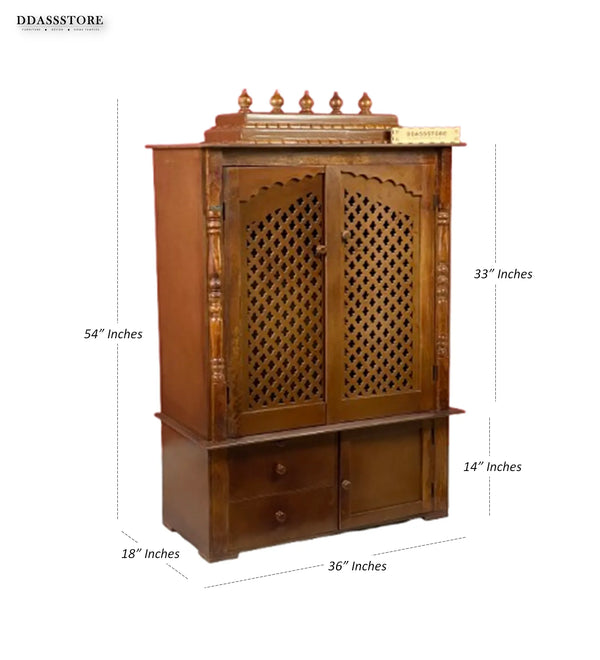 Wooden Home Temple & Puja Mandap with Storage | DDASSWT3618_HPD - D'DASS Store