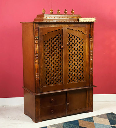 Wooden Home Temple & Puja Mandap with Storage | DDASSWT3618_HPD - D'DASS Store