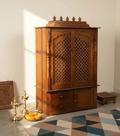 Wooden Home Temple & Puja Mandap with Storage | DDASSWT3618_HPD - D'DASS Store