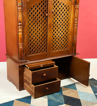 Wooden Home Temple & Puja Mandap with Storage | DDASSWT3618_HPD - D'DASS Store