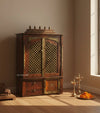 Wooden Home Temple & Puja Mandap with Cabinet | DDASSWT3618_CopperD - D'DASS Store