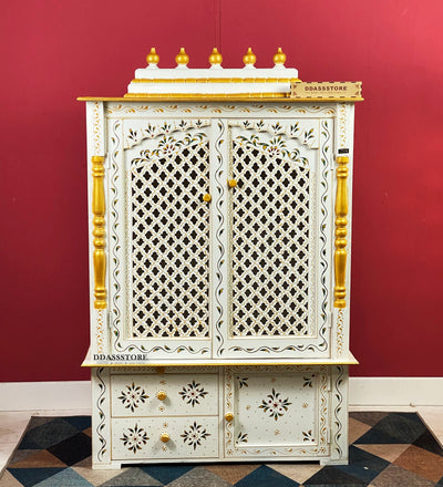 Wooden Home Temple & Puja Mandap with Cabinet | DDASSWT3618_WGD - D'DASS Store