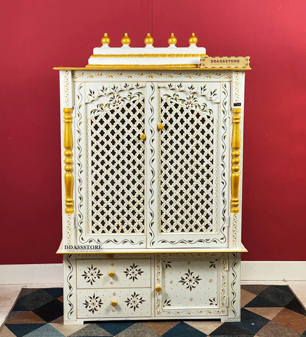 Wooden Home Temple & Puja Mandap with Cabinet | DDASSWT3618_WGD - D'DASS Store