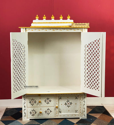 Wooden Home Temple & Puja Mandap with Cabinet | DDASSWT3618_WGD - D'DASS Store