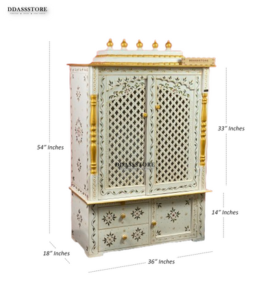 Wooden Home Temple & Puja Mandap with Cabinet | DDASSWT3618_WGD - D'DASS Store