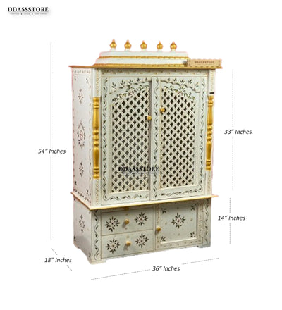 Wooden Home Temple & Puja Mandap with Cabinet | DDASSWT3618_WGD - D'DASS Store